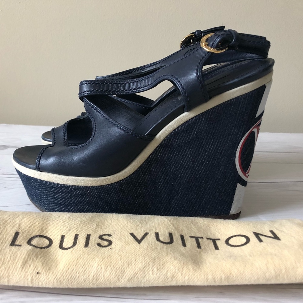 Louis Vuitton Wedges Sandal 7,5US Leather & Denim
